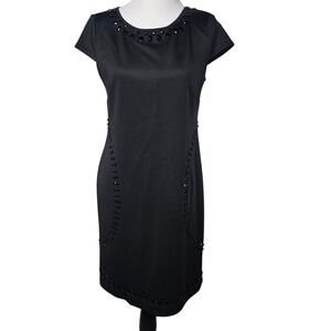 Beige By ECI Size 10 Black Studded Stretch Shift Bodycon Dress NWT